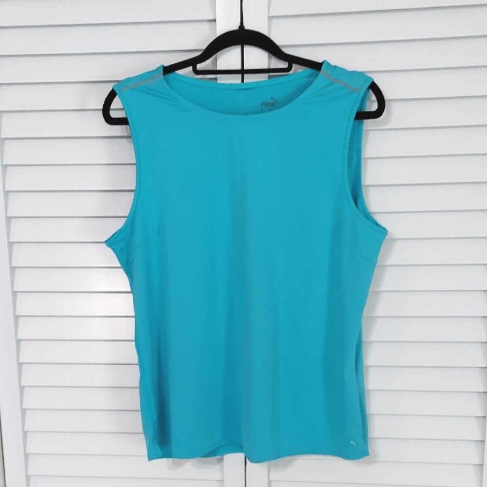 Puma‎ Top, Size Large, Turquoise Blue, Sleeveless, Athletic Casual, Colorblock